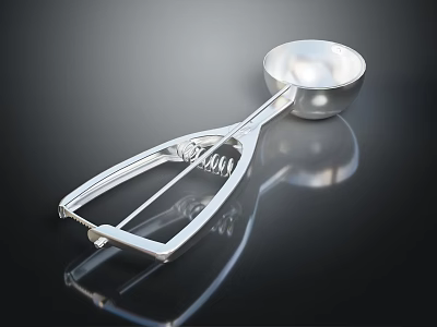 Silver Metal Ice Cream Scoop Tool For Serving Delicious Frozen Dessert 3d model