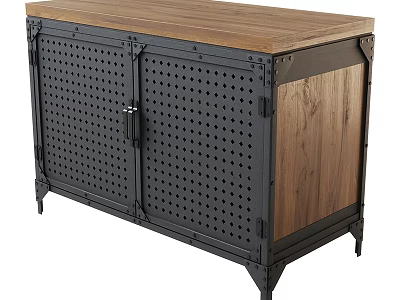 Industrial Style Chest of Drawers With Wooden Top Perforated Metal Doors And Metal Legs 3d model