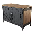 Industrial Style Chest of Drawers With Wooden Top Perforated Metal Doors And Metal Legs