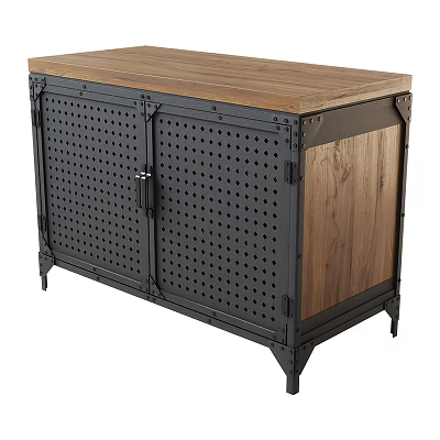Industrial Style Chest of Drawers With Wooden Top Perforated Metal Doors And Metal Legs 3d model