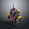 Horned Fantasy Creature Character With Armored Torso Golden Purple Accents Glowing Patterns And Equine Legs