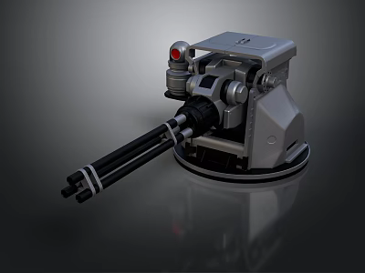 Mechanical Turret Device With Dual Barrels Rotating Base Control Panel And Red Light Indicator 3d model
