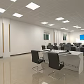 Modern Conference Room Interior With Large Windows Long Table Computers Chairs And TV Screen