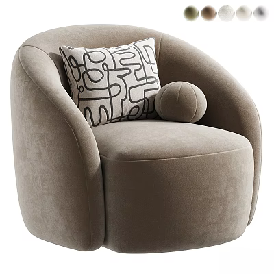 Comfortable Beige Velvet Accent Chair With Round Arms Geometric Pattern Pillow And Round Bolster 3d model