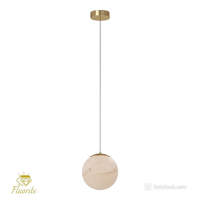 Modern Spherical Chandelier Design With Light Marble Shade And Metal Hanging Cord 3d model 