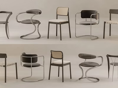Diverse Modern Dining Chairs Featuring Metal Frames Woven Seats And Unique Backrests 3d model