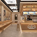 Cozy Japanese Restaurant Interior With Wooden Bar Counter Stools And Wine Bottles On Shelves