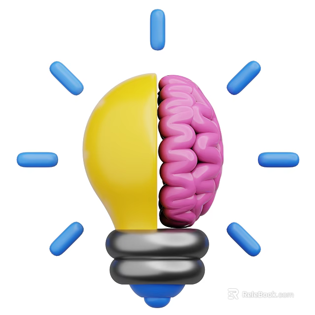 Creative Light Bulb Concept With Brain Inside And Blue Rays 3d model