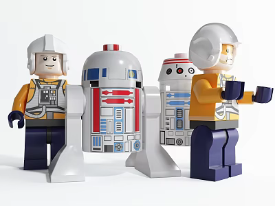 Space Themed Building Block Astronaut Figures With Robot Characters And Helmet Designs 3d model