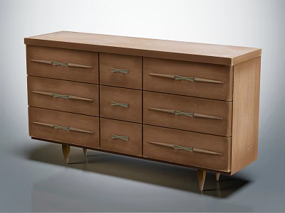 Modern Wooden Entryway Console Cabinet With Multiple Drawers And Metal Legs 3d model