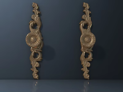 Ornate Decorative Golden Handles Featuring Intricate Floral Patterns For Furniture Doors 3d model