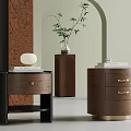 Two Modern Wooden Bedside Tables with Drawers Gold Handles Black Frame and Decorative Books Ornament