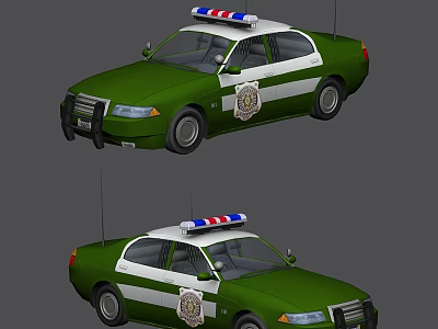 Green And White Striped Police Car With Roof Emergency Lights And Door Badge 3d model