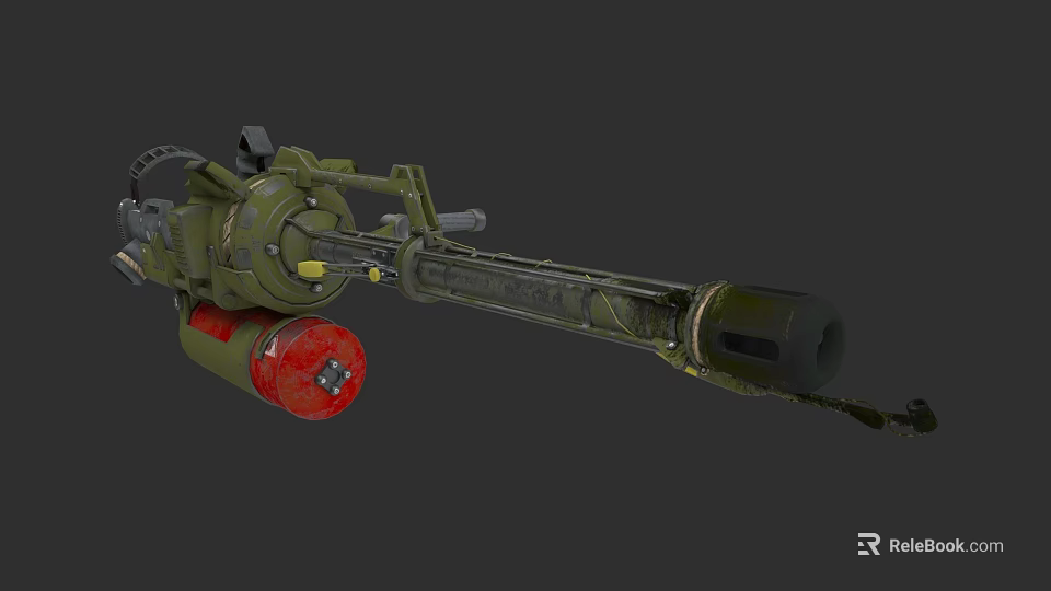 Green Military Machine Gun With Red Component And Metal Barrel Design 3d model 