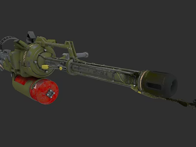 Green Military Machine Gun With Red Component And Metal Barrel Design 3d model