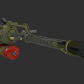 Green Military Machine Gun With Red Component And Metal Barrel Design