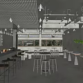 Modern Café Interior With Open Layout Hanging Lamps Green Plants And Bar Counter