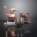 Vintage Copper Distillation Setup With Barrel Coil Fire And Wooden Logs