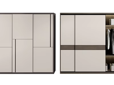 Modern Wardrobe Design With Sliding Mirror Doors Dark Frames And Storage Compartments 3d model