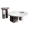 Round Marble Coffee Tables With White And Dark Veined Surface And Modern Geometric Base