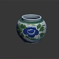 Elegant Shiny Silver Vase With Blue Flower Green Leaves Decorative Design