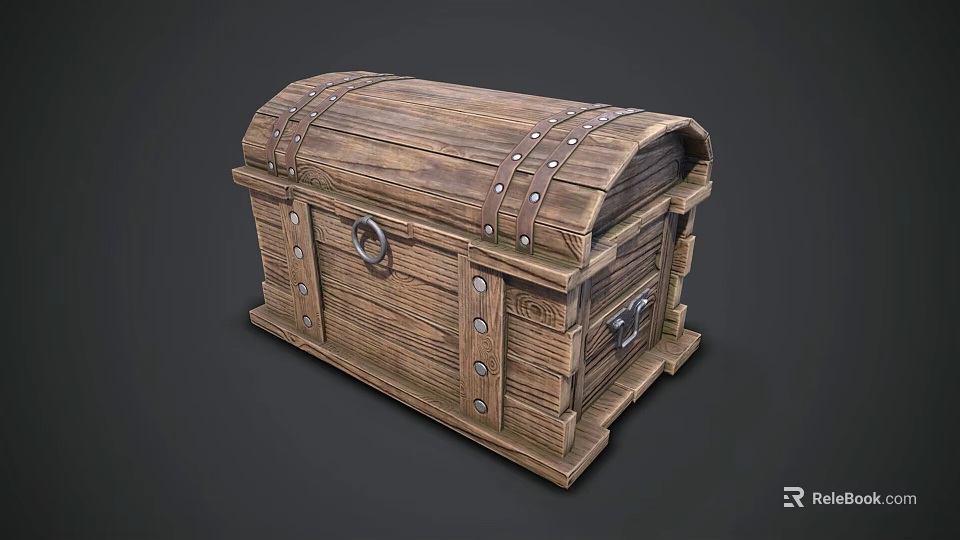 Vintage Wooden Chest With Metal Rivets Lock And Wood Grain Surface 3d model 