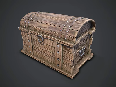 Vintage Wooden Chest With Metal Rivets Lock And Wood Grain Surface 3d model