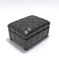 Dark Brown Leather Square Stool with Button Tufted Design and Sturdy Legs 3d model