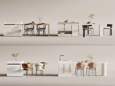 Modern Minimalist Dining Table Set With Marble Top Stylish Chairs And Decorative Vases 3d model