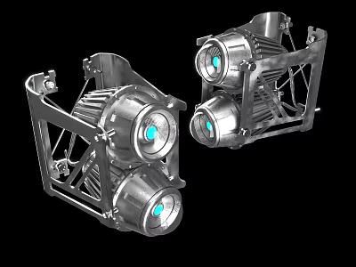 Industrial Silver Metal Lighting Fixtures With Two Circular Blue Light Sources 3d model