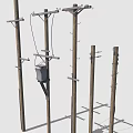 Various Electrical Utility Poles With Different Heights And Mounting Structures