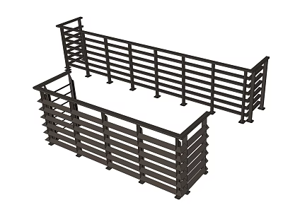 Outdoor Fence With Stylish Railing Design Horizontal Slats And Black Finish 3d model