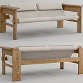 Double Sofa With Wooden Frame And Light Colored Cushions For Living Room