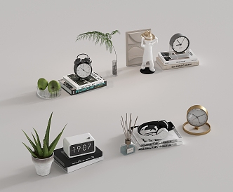 Mechanical alarm clock electronic alarm clock electronic clock calendar ornaments green plants 3d model