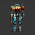 Vibrant Colorful Robot Figure With Blue Orange Red Armor And Mechanical Arms