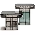 Modern Two Piece Glass Coffee Table With Smoke Amber Textured Base Design