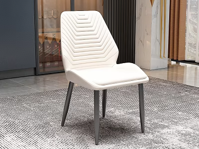 Modern White Upholstered Dining Chair With Striped Backrest And Black Legs 3d model