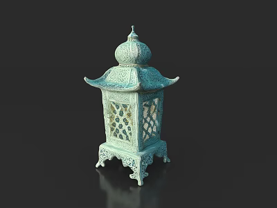 Turquoise Outdoor Lantern with Intricate Carvings Ornate Top and Sturdy Base 3d model