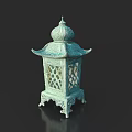 Turquoise Outdoor Lantern with Intricate Carvings Ornate Top and Sturdy Base