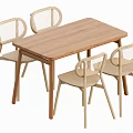 Modern Wooden Rectangular Dining Table Set With Four Light Woven Backrest Chairs 3d model
