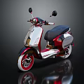 Red and White Modern Scooter with Black Seat Shiny Alloy Wheels and Glossy Reflection