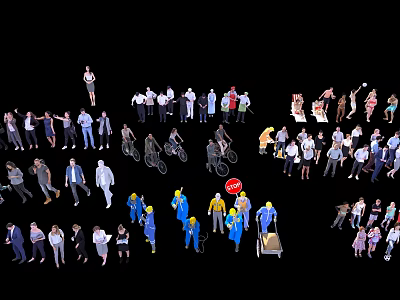 Diverse People in Various Poses and Actions Including Cyclists and Shoppers 3d model
