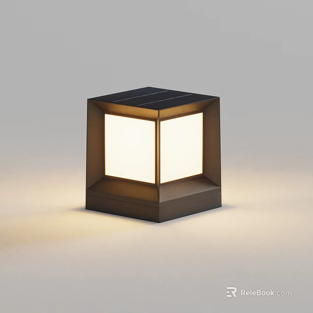 Solar Powered Outdoor Light With Square Metal Frame And LED Illumination Panel 3d model 
