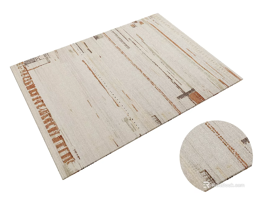 Square Rug With Wood Grain Pattern Beige Tone Rustic Style Geometric Lines 3d model