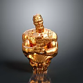 Golden Muscular Man Statue Holding Weapon With Skull Base Design