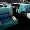 Modern White And Light Blue Yacht With Transparent Windshield And Blue Seats
