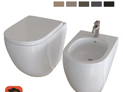 Wall Hung Toilet And Bidet With Brown Gray Dark Gray Black Color Options 3d model