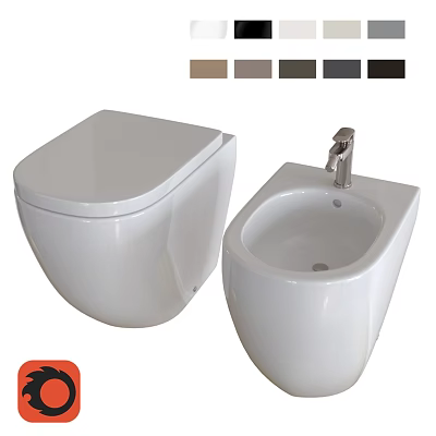 Wall Hung Toilet And Bidet With Brown Gray Dark Gray Black Color Options 3d model