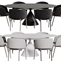 Modern Round Dining Table Set With Dark And Light Chairs Conical Base 3d model