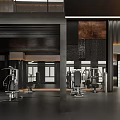 Modern Gym Interior With Weightlifting Equipment And Fitness Machines Metal Ceiling Structure And Black Flooring